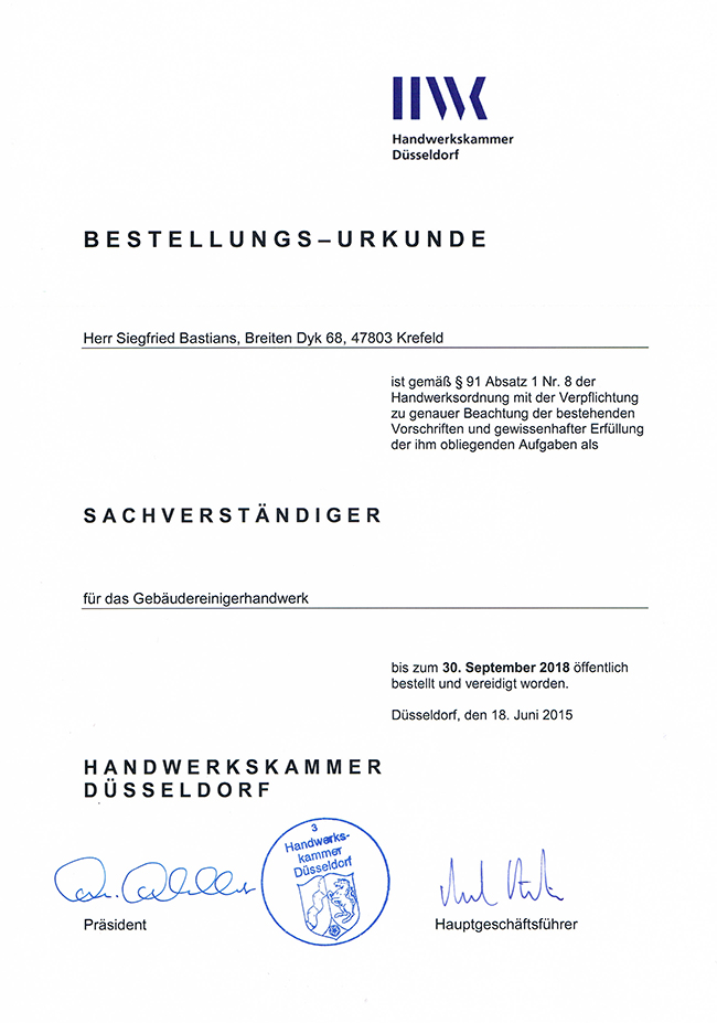 Gebauedereinigung Siegfried Bastians Zertifikate 19