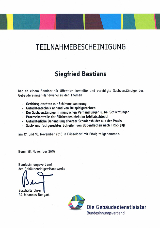 Gebauedereinigung Siegfried Bastians Zertifikate 06