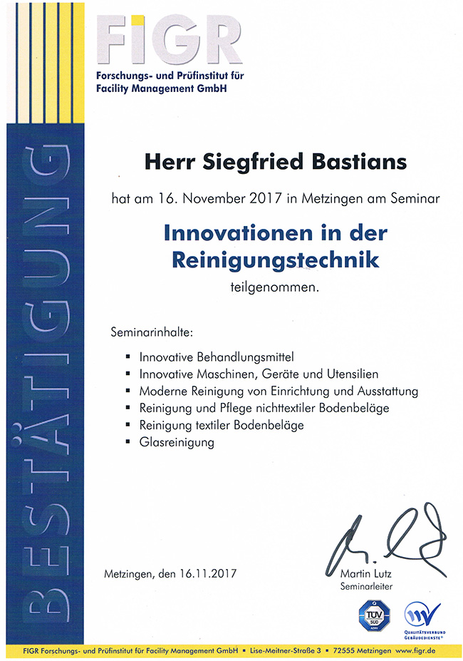 Gebauedereinigung Siegfried Bastians Zertifikate 10